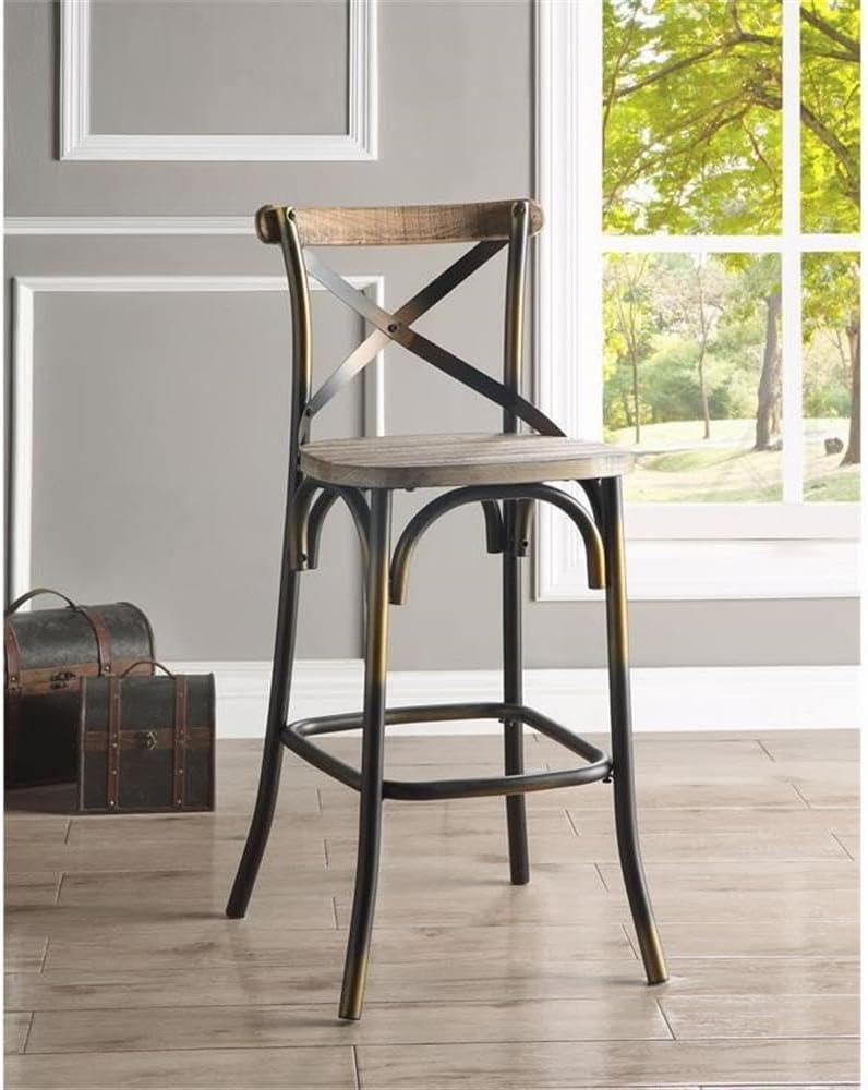 Acme Furniture Zaire Bar Chair in Antique Copper and Antique Oak Indoor