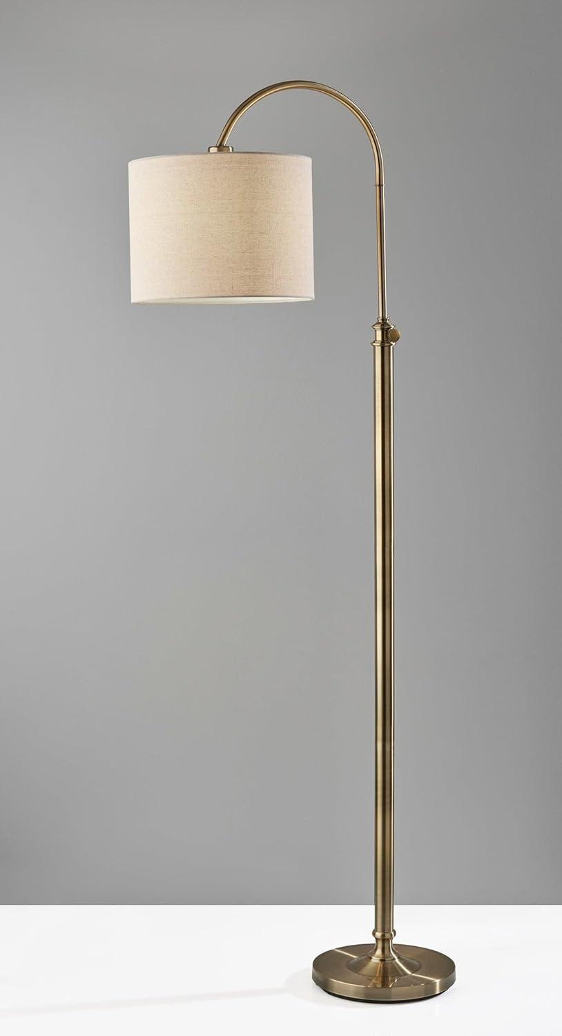 Adesso Barton Task Floor Lamp Antique Brass: Adjustable Height, Linen Shade, ETL Listed, Metal Body