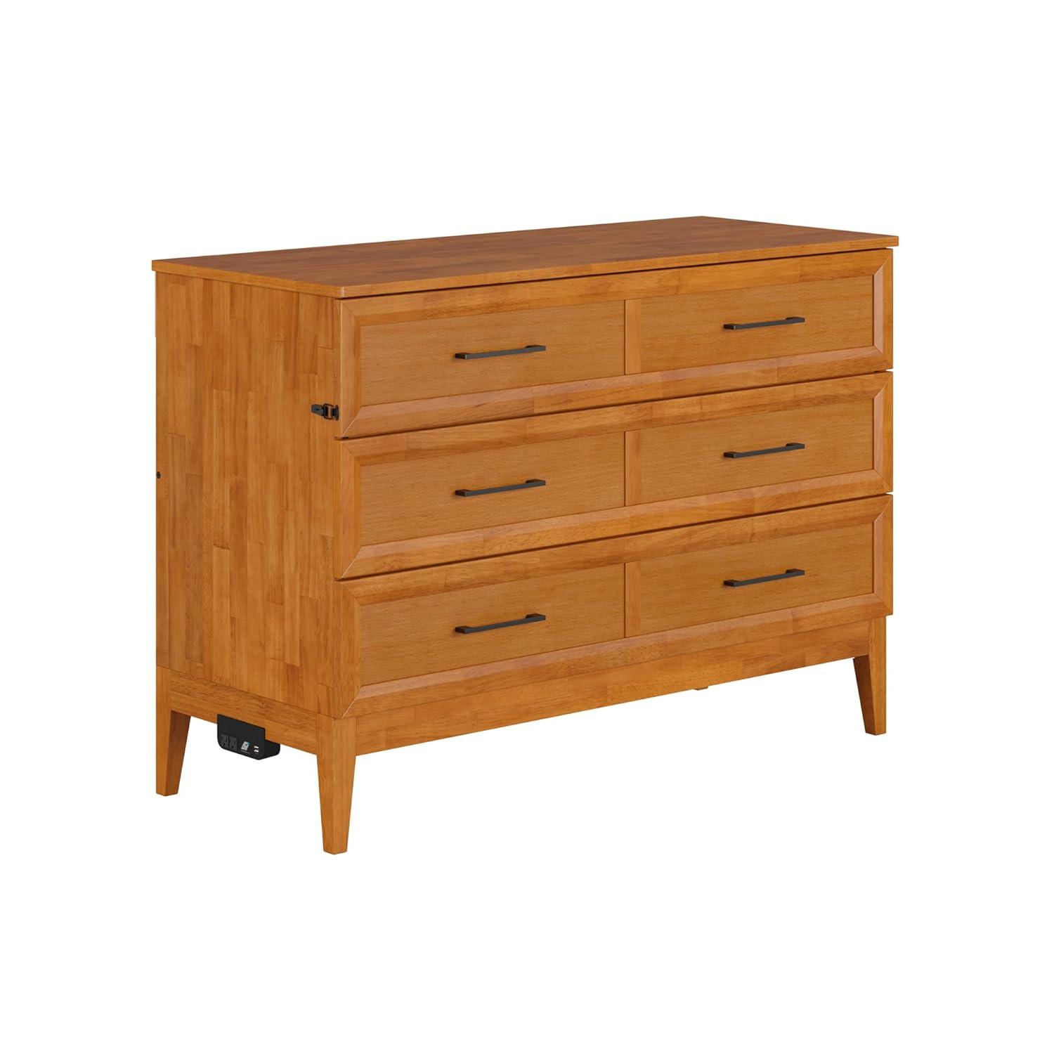 AFI Santa Fe Full Wood Murphy Bed Chest with Mattress and Built-in Charger, Light Toffee