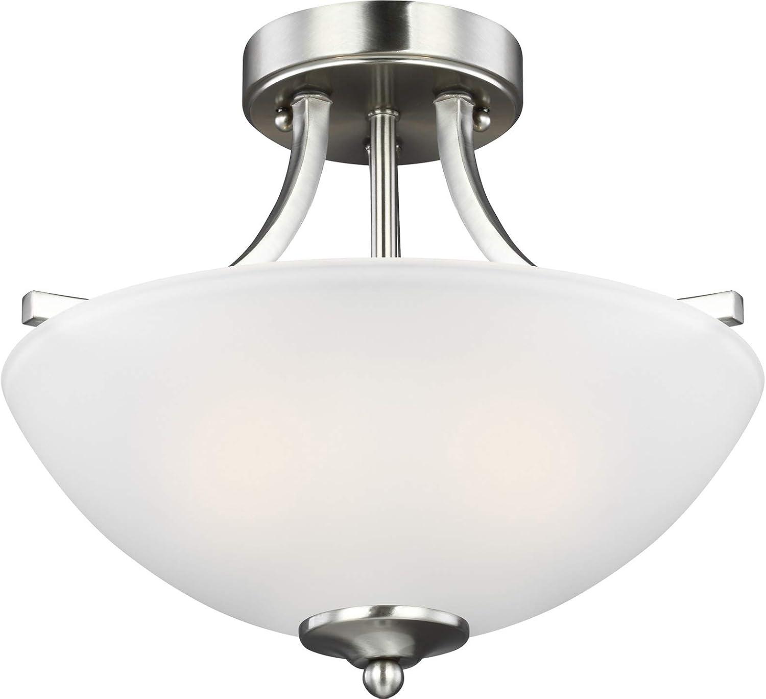Geary Brushed Nickel 13" Transitional Bowl Pendant with Satin Etched Glass