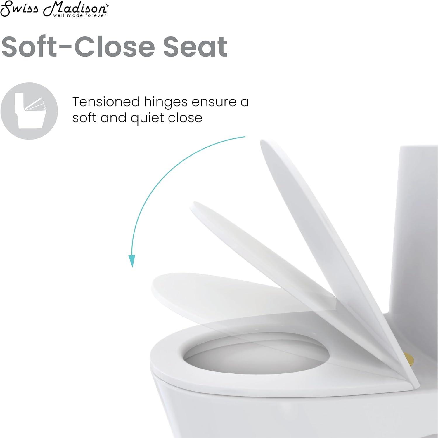 Swiss Madison Besanxcon Glossy White Elongated Standard height 12-in Rough-In 1.6 GPF Touchless Smart Compatible Slow Close Feature 1-piece Toilet