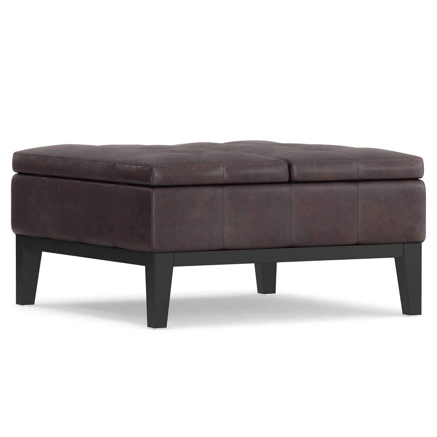Simpli Home Dover 36"W Upholstered Square Coffee Table Storage Ottoman with Split Tufted Lift Top & Reviews | Wayfair
