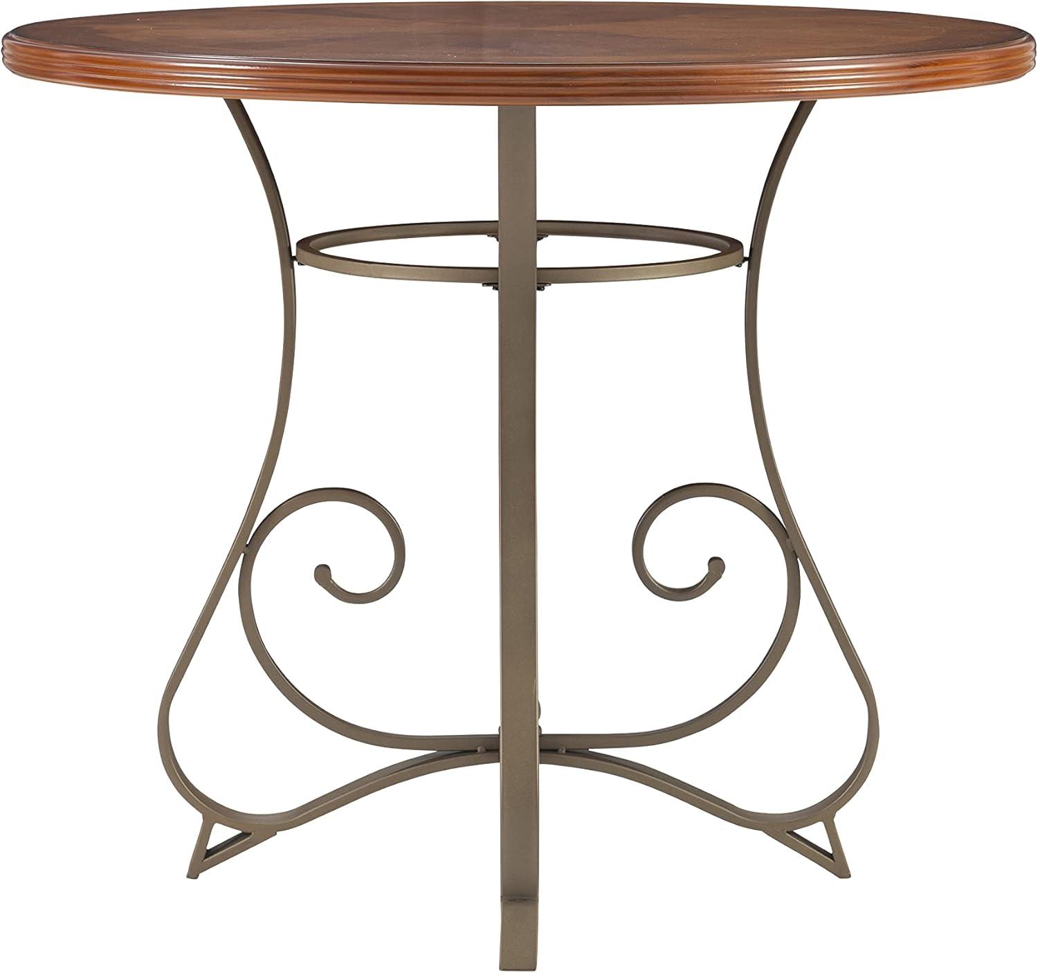 Linon Hamilton 42" Round Cherry Wood Dining Table Base in Matte Pewter & Bronze