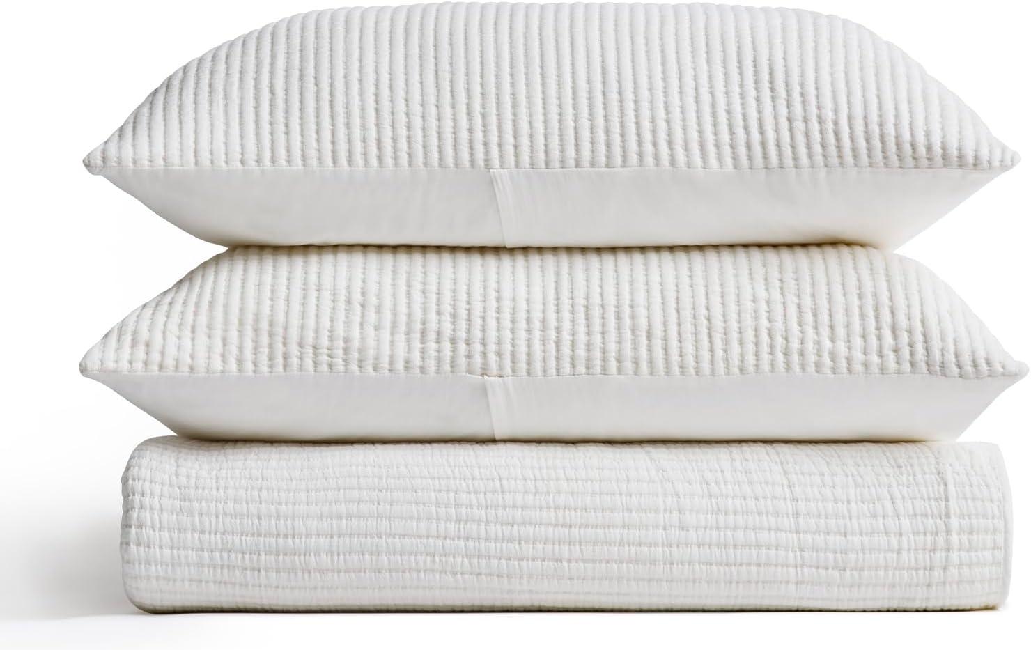 Ivory Full Cotton Ribbed Matelassé Coverlet Set