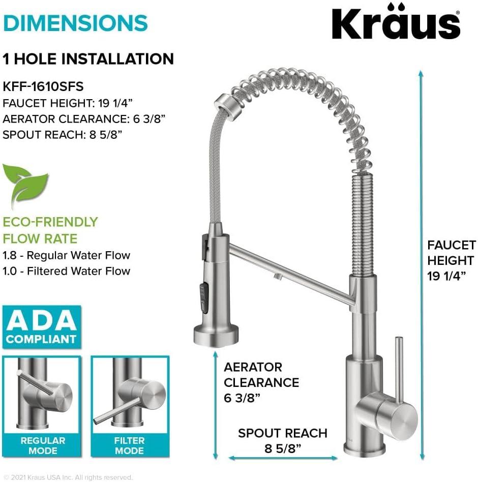 KRAUS Bolden 2-in-1 Commercial Style Pull-Down Single Handle Water Filter Kitchen Faucet for Reverse Osmosis or Water Filtration System in Spot Free Stainless Steel