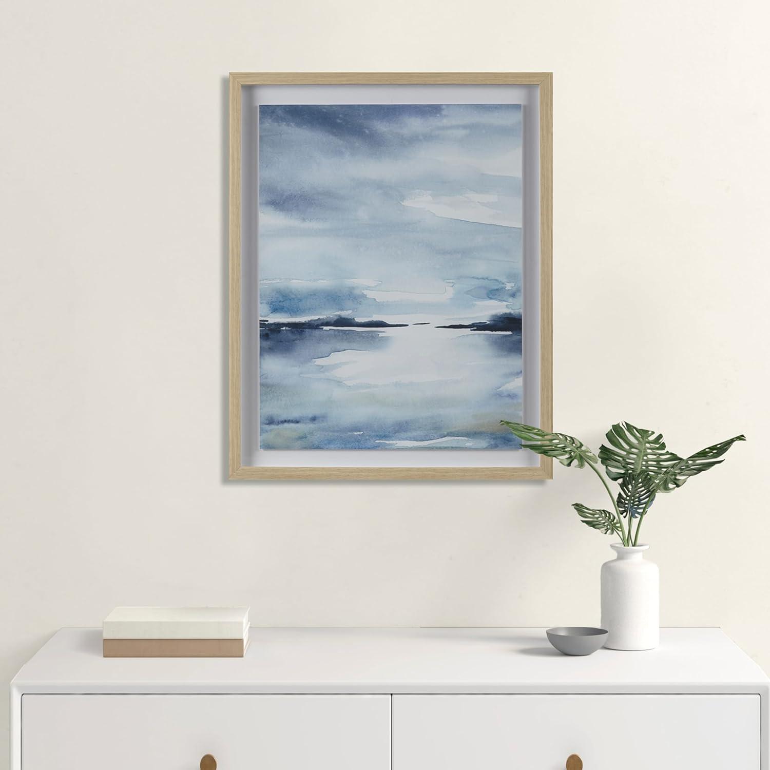 Sparkling Sea Framed Glass and Single Matted Abstract Landscape Coastal Wall Art Blue - Madison Park: Nautical Decor, Polystyrene Frame