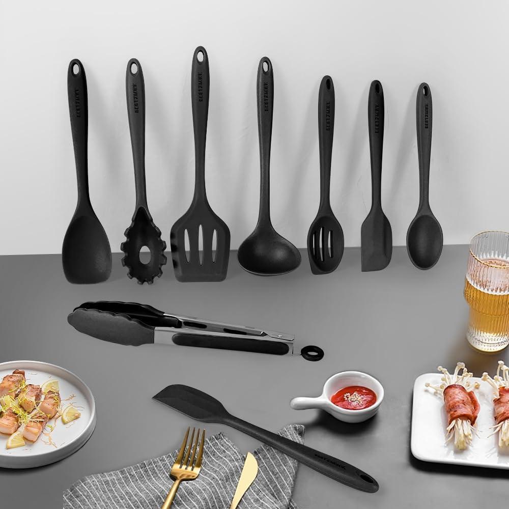 Kitchen Utensil Set - 11 Cooking Utensils - Colorful Silicone Kitchen Utensils - Nonstick Cookware with Spatula Set - Colored Best Kitchen Tools Kitchen Gadgets(Multi)