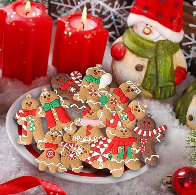 Newhomestyle 12pcs Gingerbread Man Ornaments for Christmas Tree Assorted Plastic Gingerbread Figurines Ornaments for Christmas Tree Hanging Decorations 3 Inch Tall