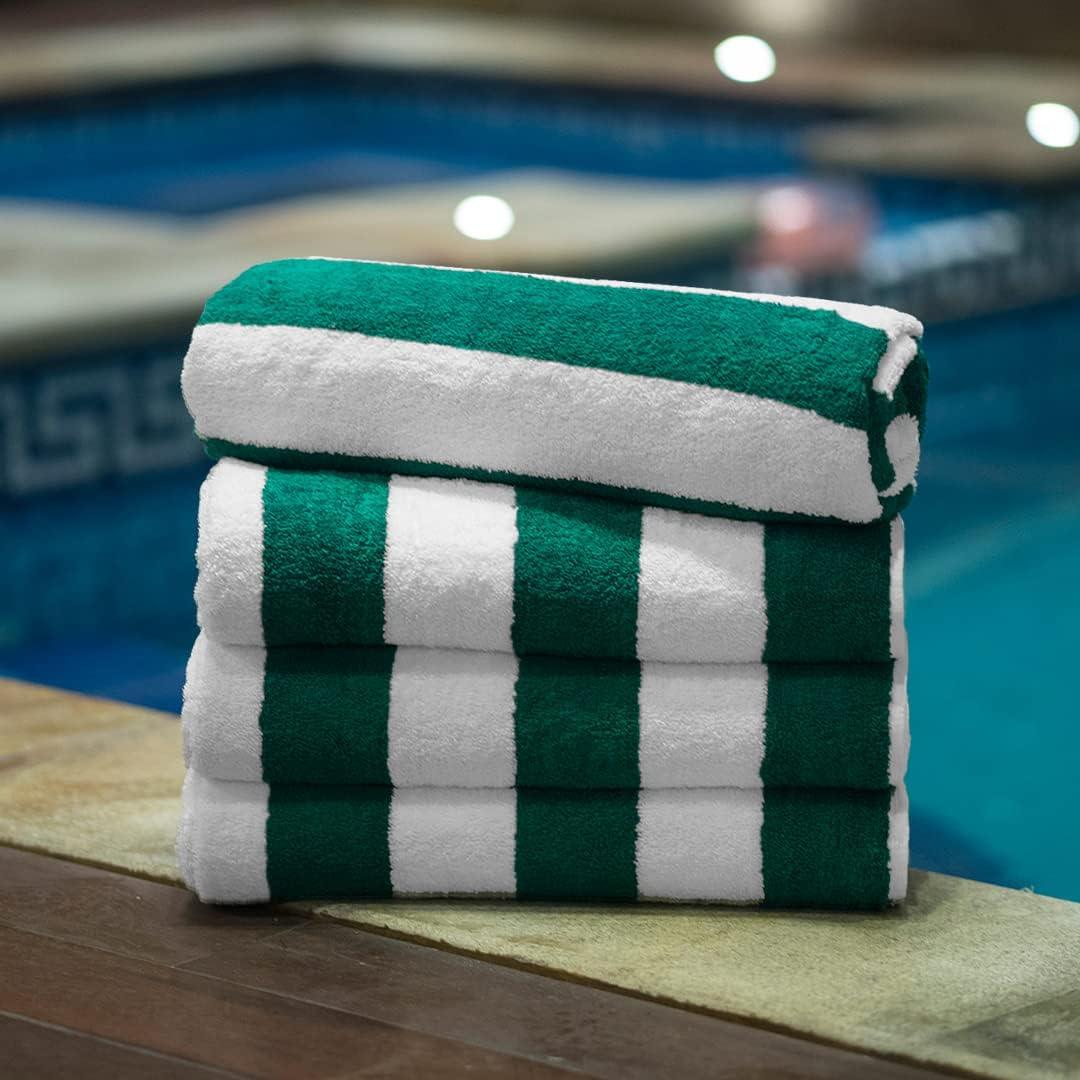 American Soft Linen Beach Towel, 100% Cotton Cabana Striped Beach Towel, 30 in by 60 in Soft Absorbent Beach Pool Towel
, Green