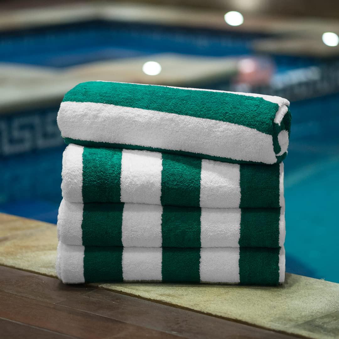 American Soft Linen Beach Towel, 100% Cotton Cabana Striped Beach Towel, 30 in by 60 in Soft Absorbent Beach Pool Towel
, Green