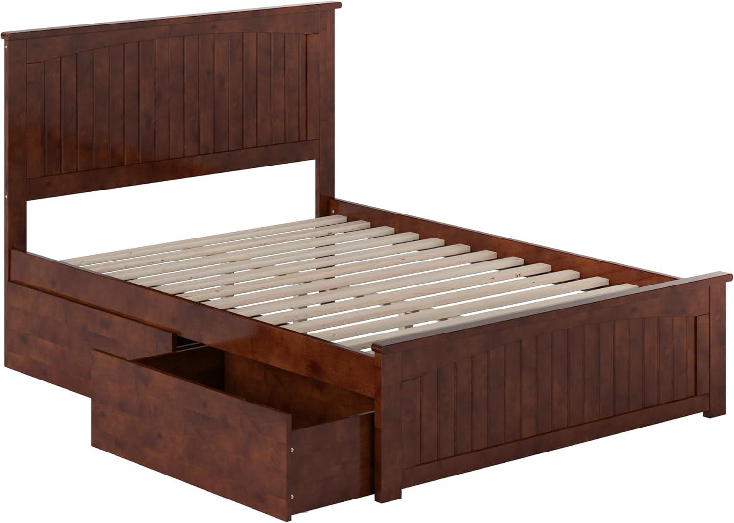 AFI Nantucket Full Wood Platform Bed with Matching Footboard and Storage Drawers, Walnut