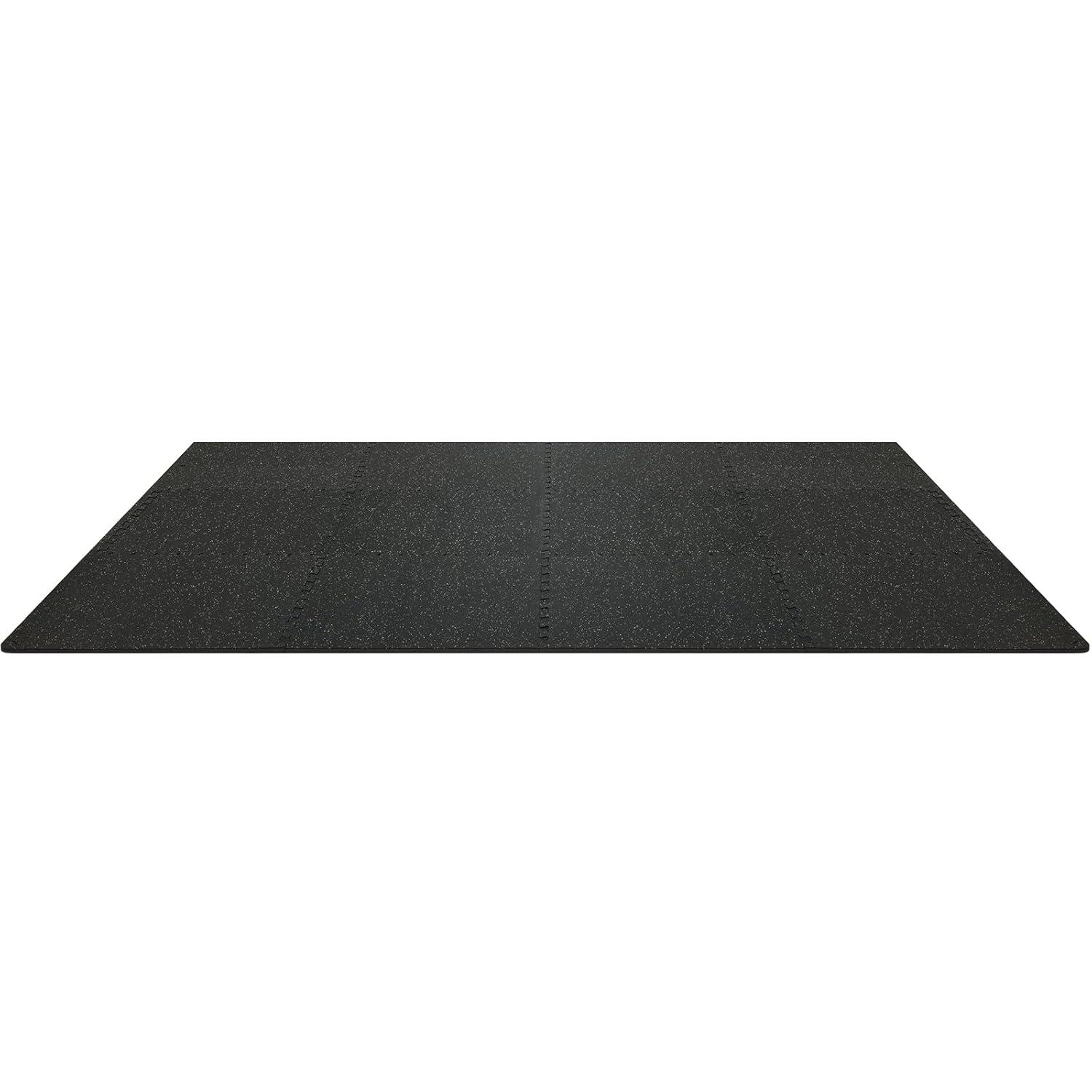 VEVOR 0.56 Inch Thick Gym Floor Mats, 12 Tiles Rubber Top with EVA Foam, 24" x 24" Gym Flooring Workout Mats with 48 sq.ft Coverage, Interlocking Puzzle Gym Mats for Gym, Home, Garage, Black & White