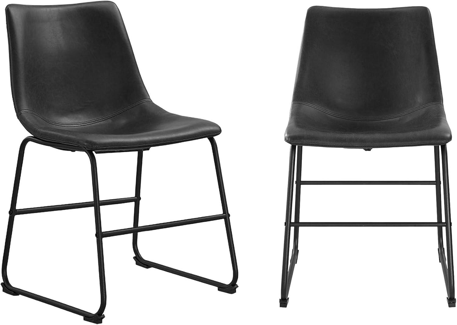 Sleek Black Faux Leather and Metal Space-Saving Dining Chair Set