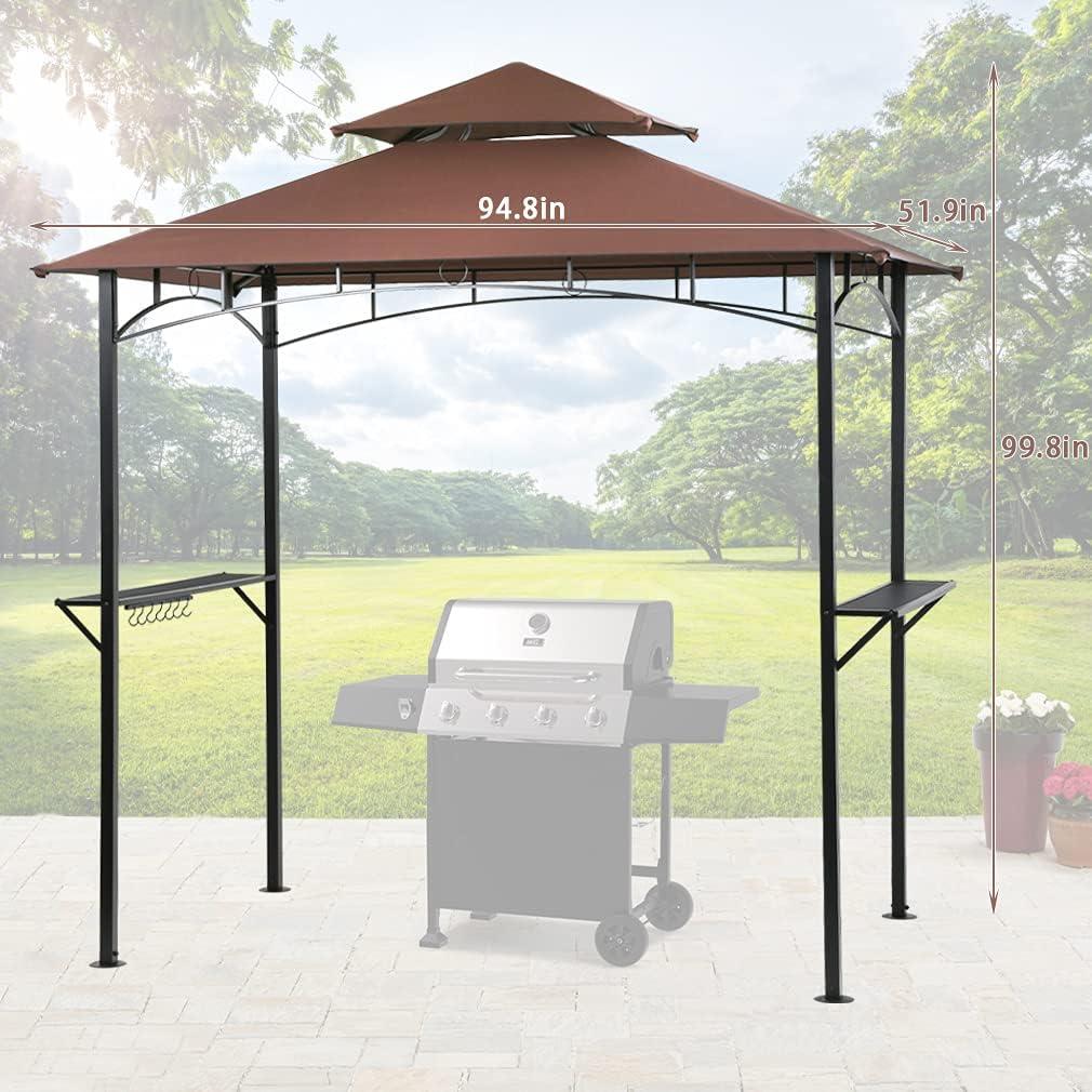 8'x 5' Brown Steel Double Tiered BBQ Gazebo Canopy