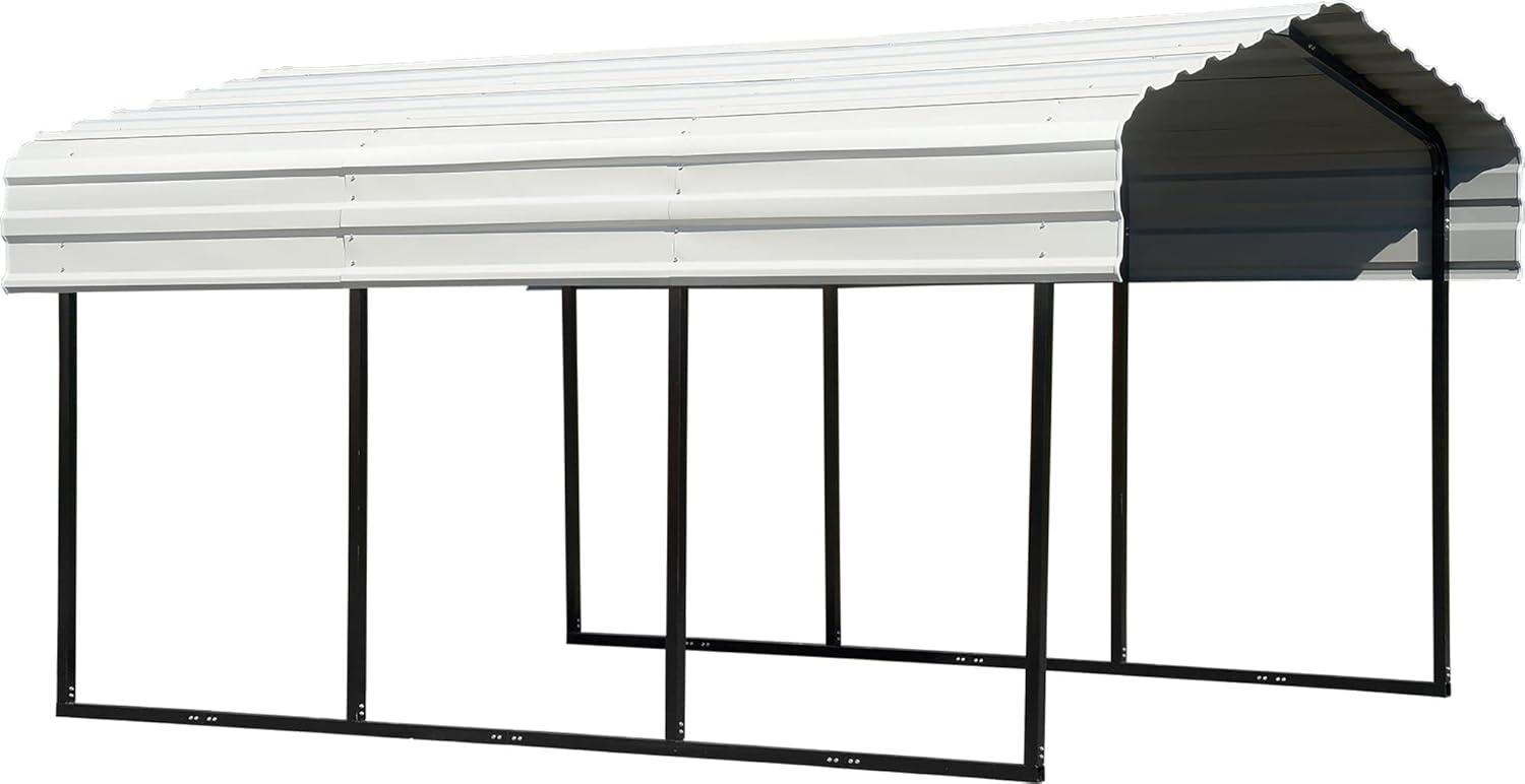 Eggshell Galvanized Steel Carport Kit with Black Frame, 10' x 15' x 7'