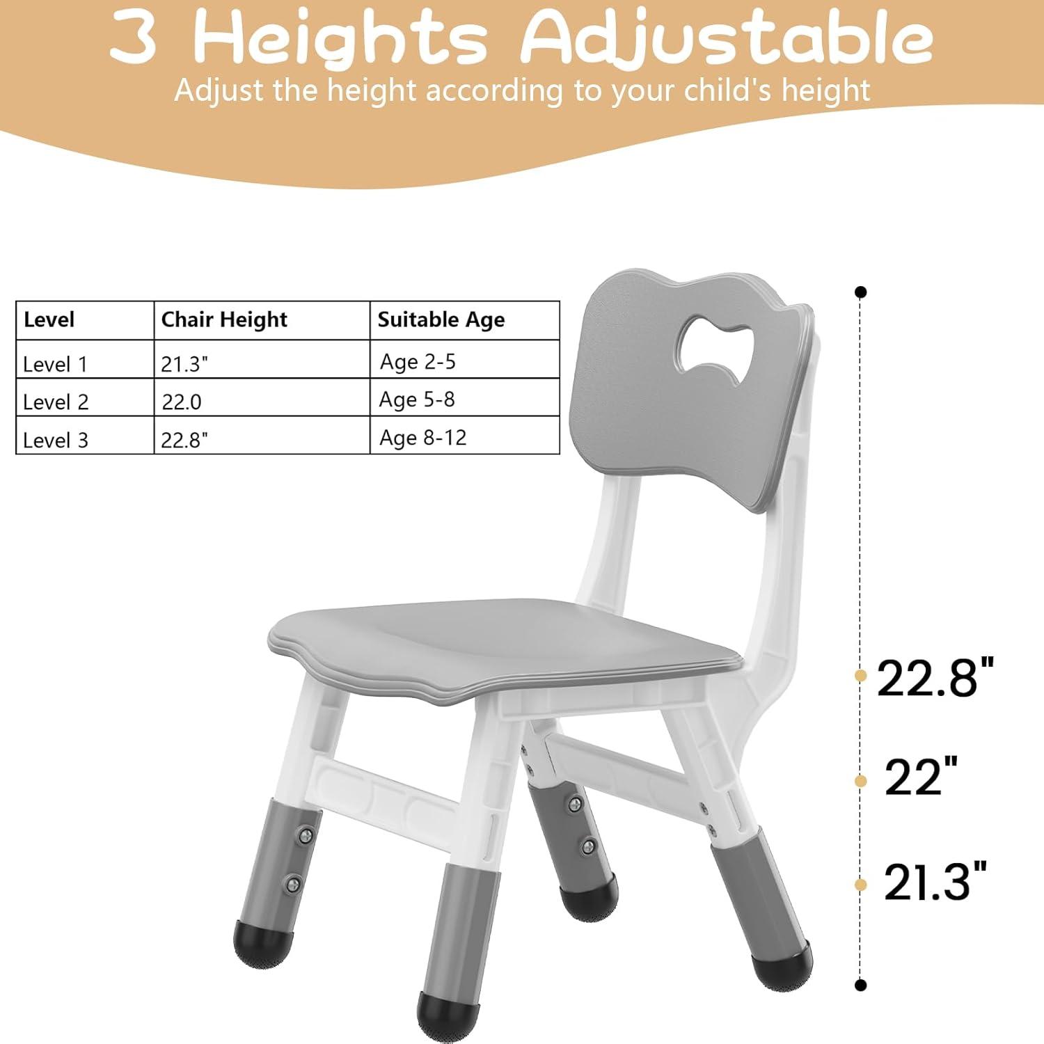 2pcs Adjustable Kids Chair , 3 Level Height Adjustable，Plastic Indoor Outdoor Child Chair for Children Age 2-8