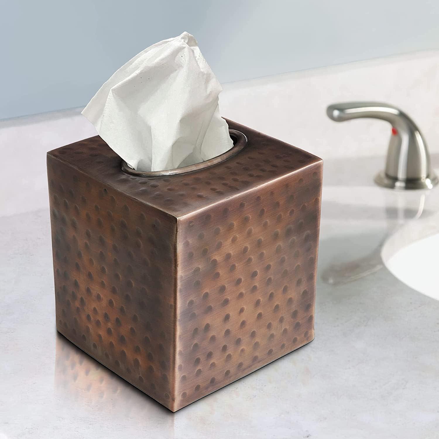 Monarch Abode Tissue Box Cover, Hand Hammered, Metal, Square Tissue Box Holder, Antique Cpr Finish