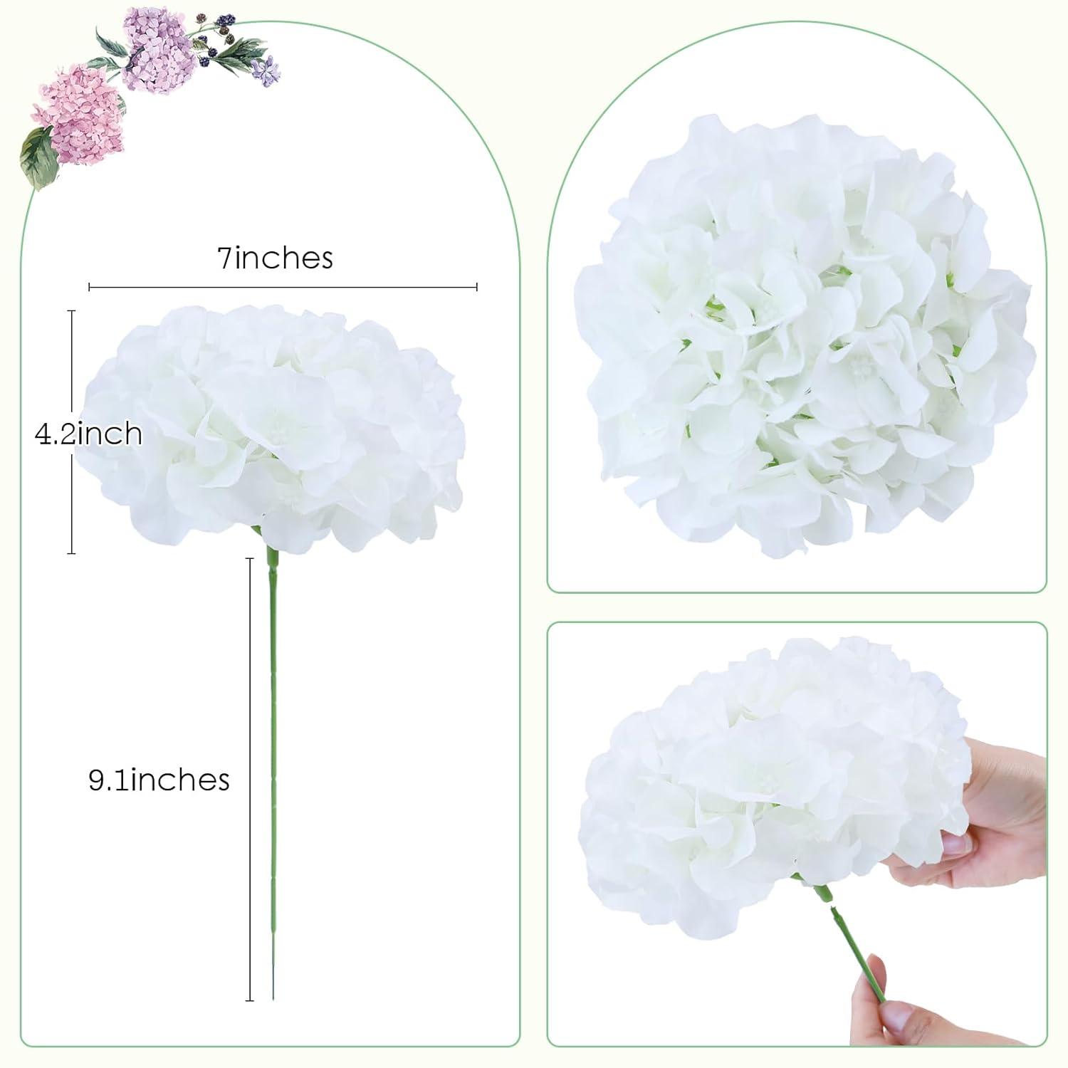AVIVIHO Hydrangea Artificial Flowers Realistic White Fake Hydrangeas Silk Flowers with Stems Pack of 10 for Spring Mother's Day Easter Gifts Wedding Floral Bouquet Home Decor Party Decoration
