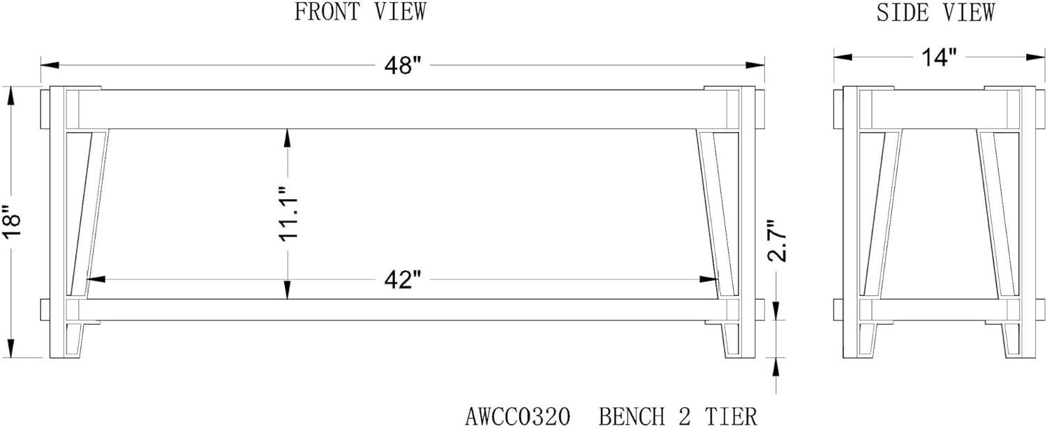 48" Ryegate Live Edge Wood Bench with Coat Hooks Set Natural - Alaterre Furniture: Metal Frame, Mid-Century Modern Style