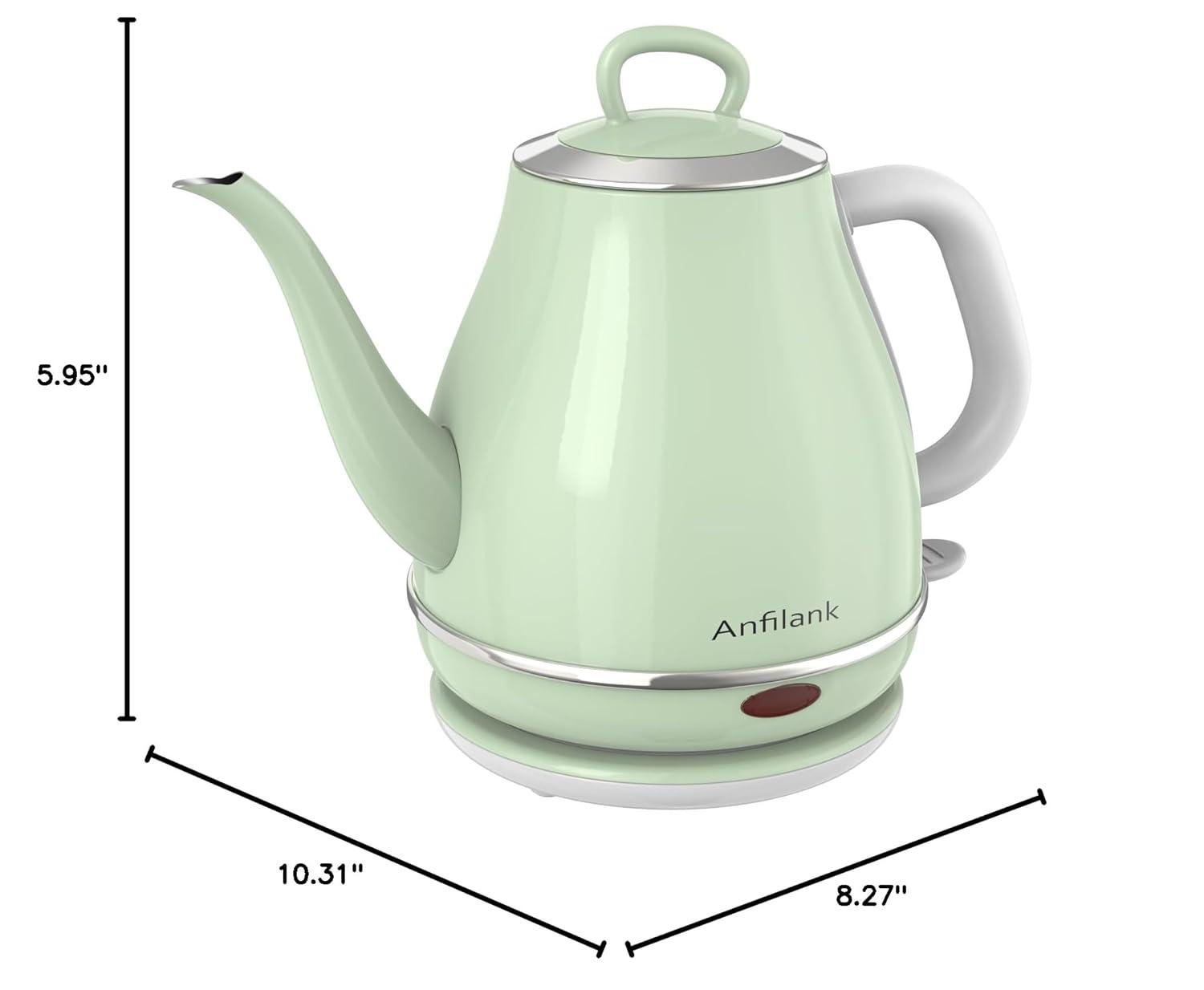 Electric Gooseneck Kettle, 1L 1500WFast Boil, 100% Stainless Steel BPA Free Pour-Over Coffee & Tea Kettle,Water Boiler with Auto Shut & Boil-Dry Protectio,Green