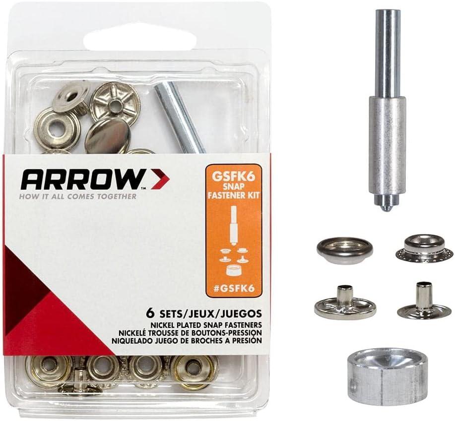 Arrow GSFK6 3/8" & 1/2", Screw Snap Fastener Kit, Brass Construction, 6-Pack