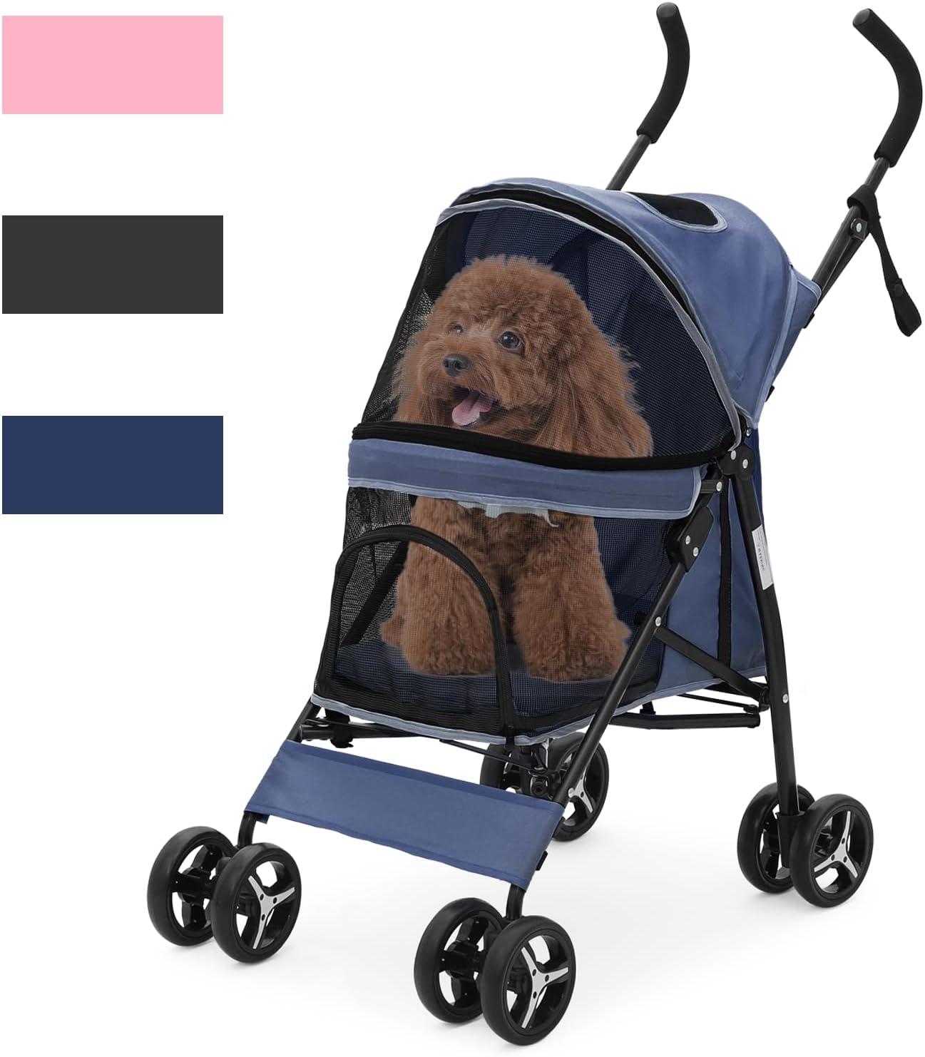 Magshion Foldable Lightweight Pet Trolley for Cats & Dogs, 4 Wheel (Navy Blue)