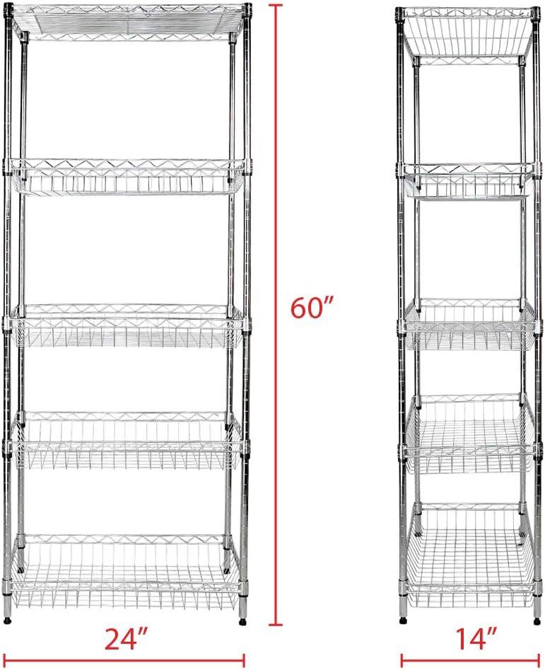 Chrome 5-Shelf Wire Storage Rack with Baskets 24"x14"x60"