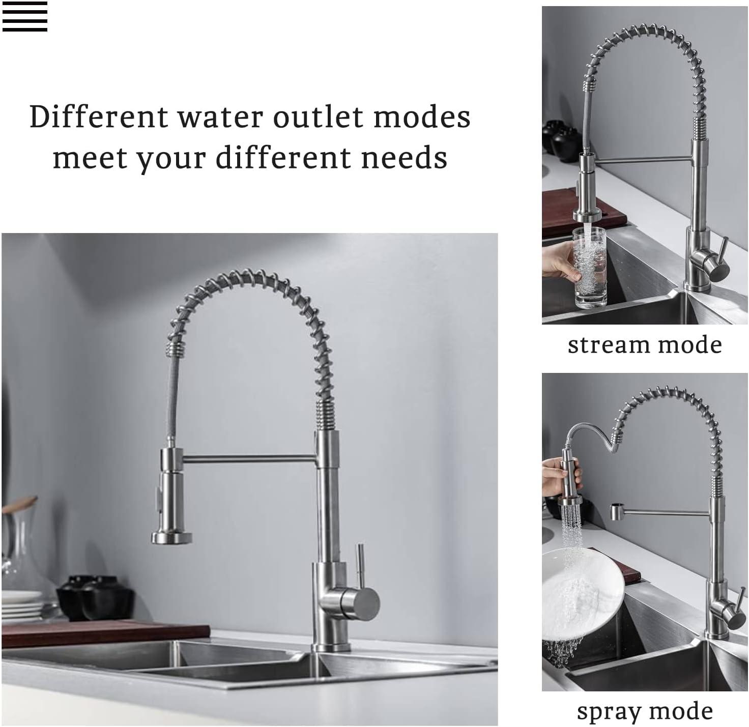 Faucet With Pull Down Sprayer, Brushed Nickel Single Handle Pull Out Spring Sink Faucets