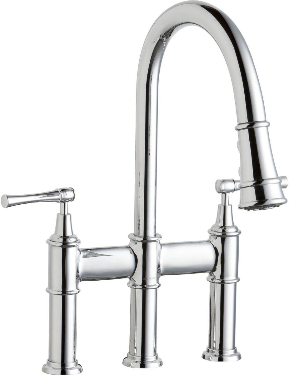 Chrome Pull-Down Bridge Kitchen Faucet with Spray