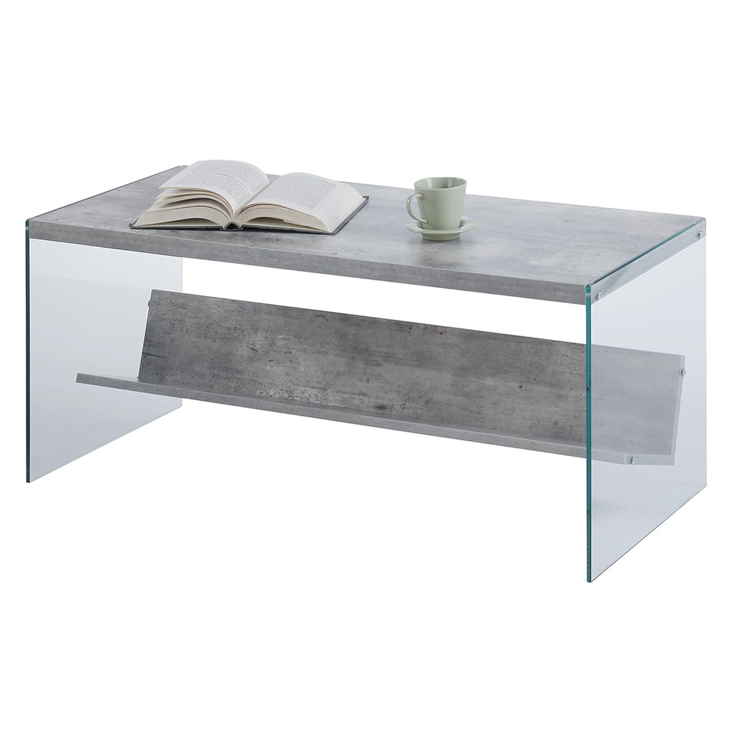 Convenience Concepts SoHo Glass Coffee Table with Shelf, Faux Birch/Glass