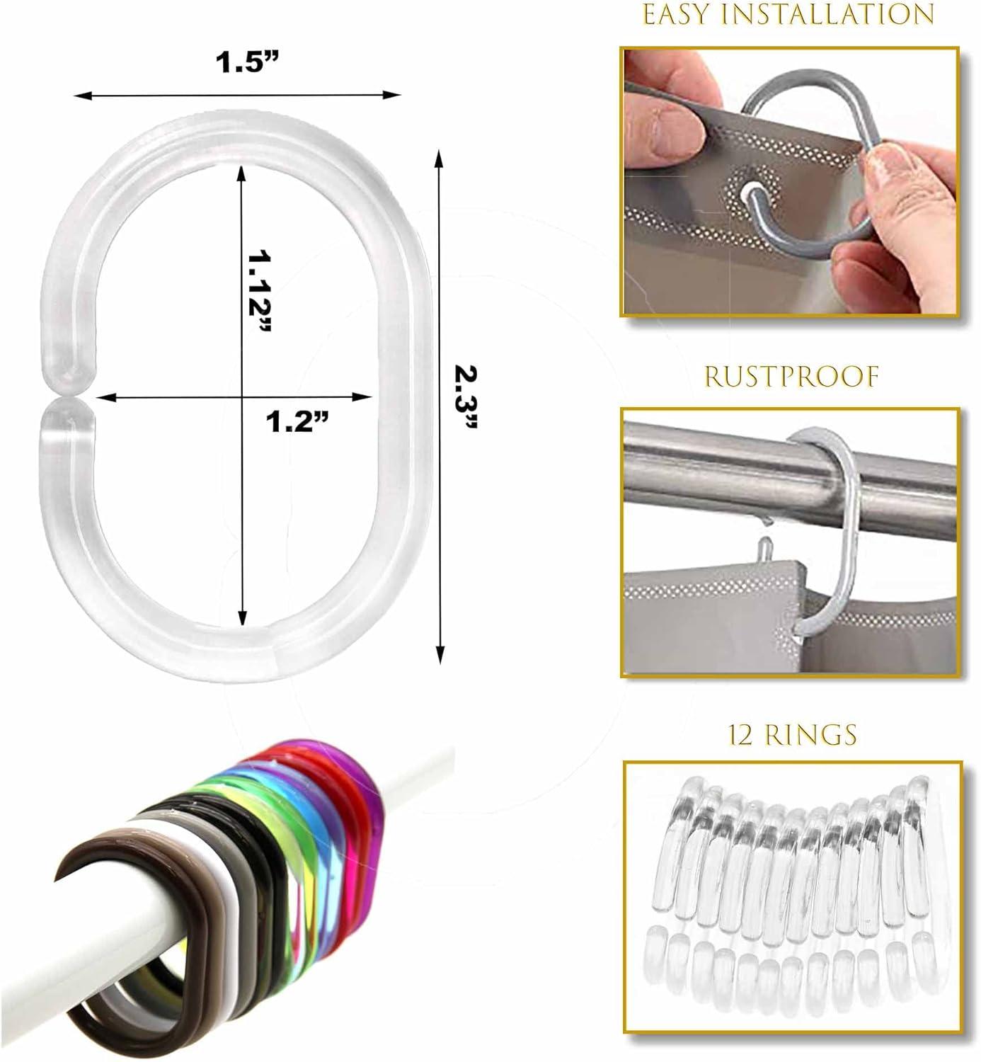 Solid Plastic Shower Curtain Hooks Rings (Set of 12)