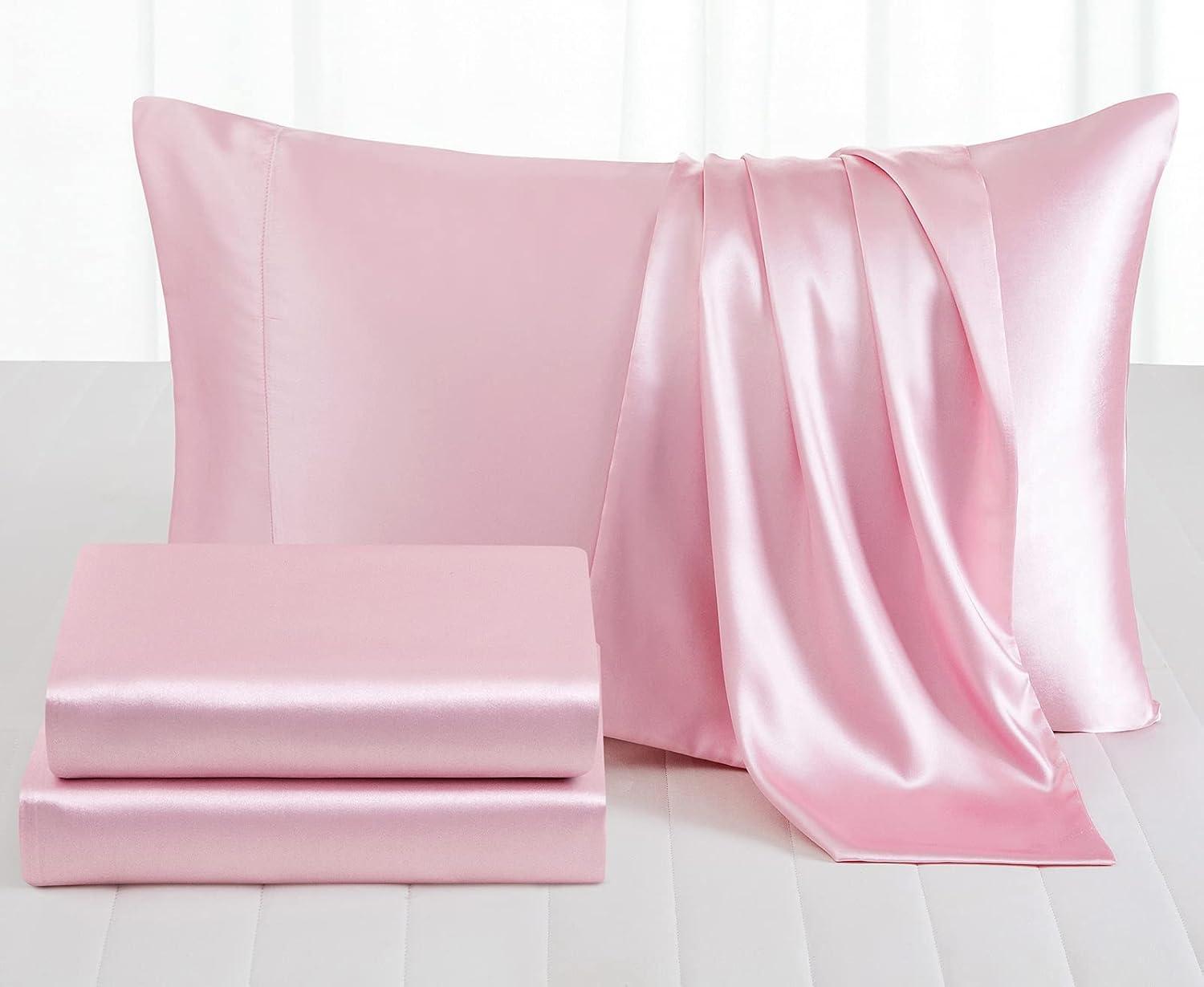 Queen Pink Satin Deep Pocket 4-Piece Sheet Set