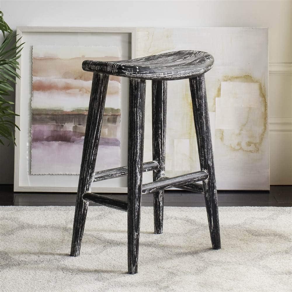 Colton Wood Counter Stool - Black/White Wash/Sungkai Wood - Safavieh