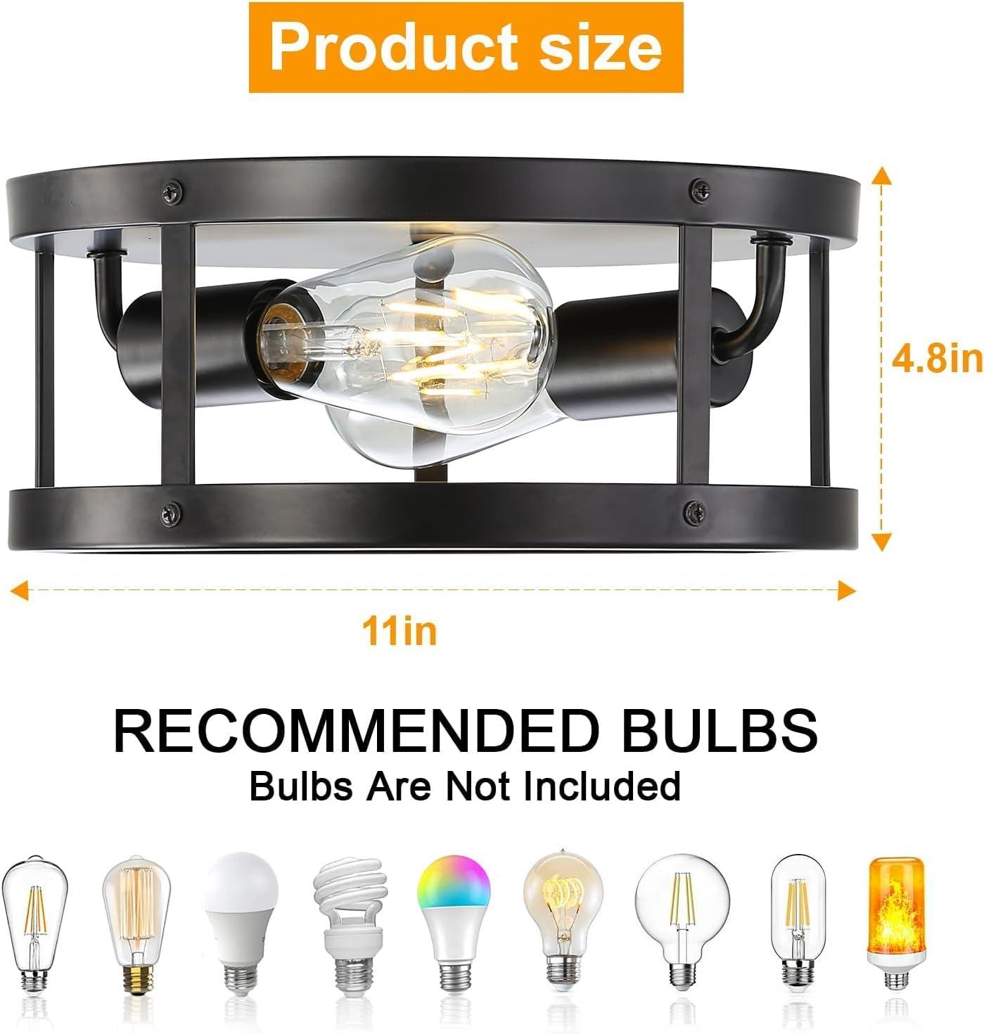 2-Light Industrial Flush Mount Ceiling Light Fixture,Black Farmhouse Ceiling Light Fixture,Modern Flush Mount Light Fixture for Kitchen Bedroom Living Room Hallway 2 Pack