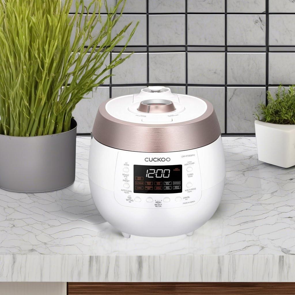 Cuckoo Electronics CUCKOO 6-Cup Twin Pressure Rice Cooker & Warmer with Nonstick Inner Pot, 14 Menu Options, Safe Steam Release, 3 Voice Guide, Auto Clean (Black) CRP-RT0609FB
