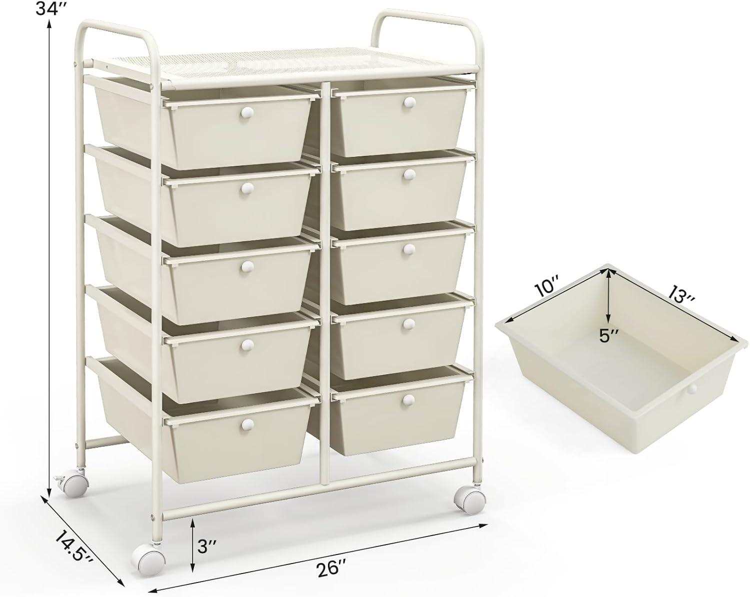 10-Drawer Rolling Storage Cart