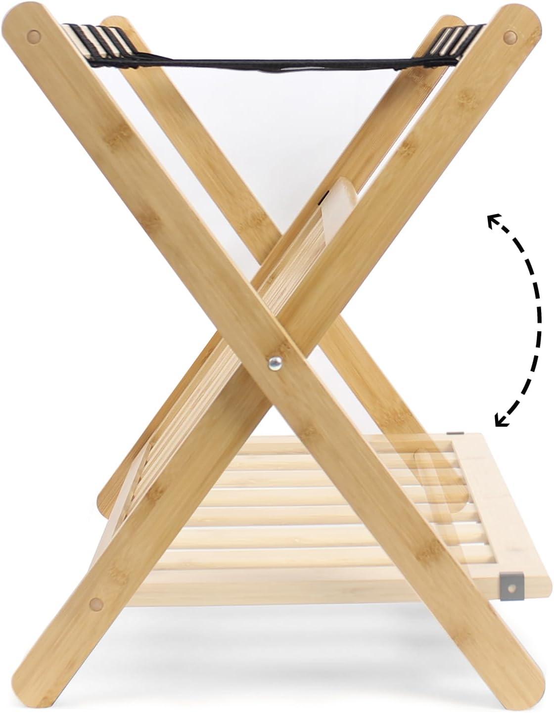 Kiflic Fully Assembled Bamboo Luggage Rack, 5 Folding Suitcase Stand with Shoe Shelf, Large Luggage Holders for Guest Room, Bedroom, Hotel