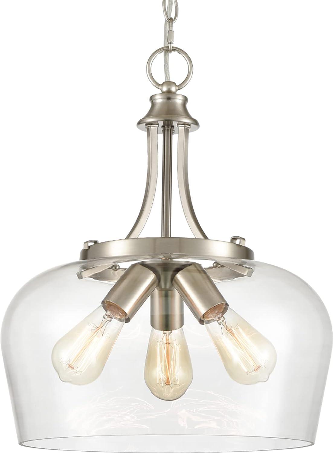 Modern Brushed Nickel 3-Light Clear Glass Pendant Light