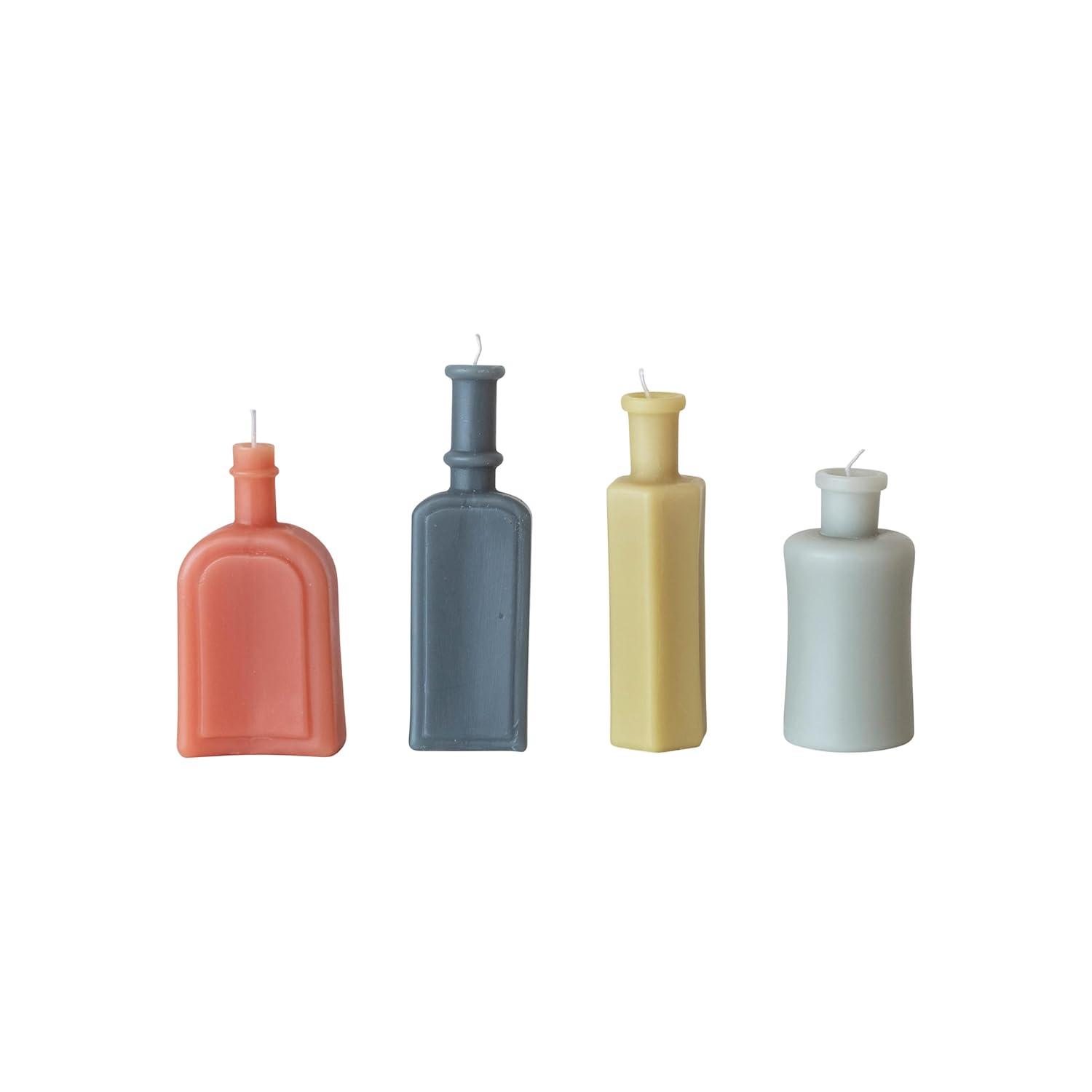 Creative Co-Op Unscented Bottle Shaped Candles, Multicolor, Set of 4