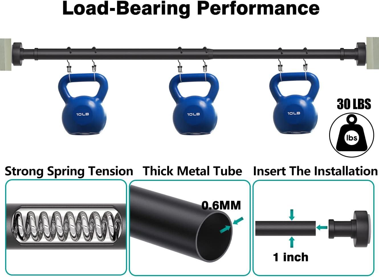 BloomFlower Chrome Shower Rod with 12 Hooks, Adjustable 43-72 inches,Rust Resistance,Tension Metal Rod,No Drill,Silver