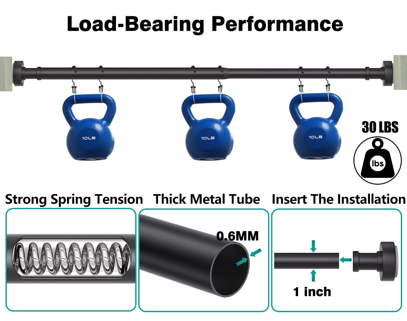 BloomFlower Chrome Shower Rod with 12 Hooks, Adjustable 43-72 inches,Rust Resistance,Tension Metal Rod,No Drill,Silver