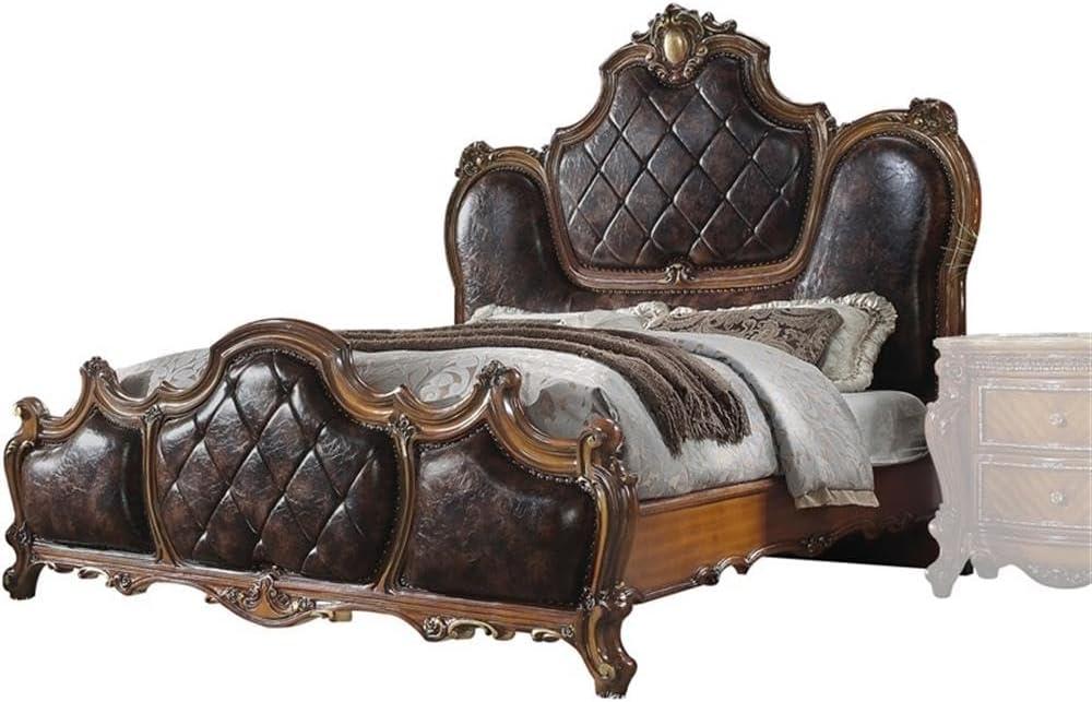 ACME Picardy Faux Leather Upholstered Eastern King Panel Bed in Honey Oak