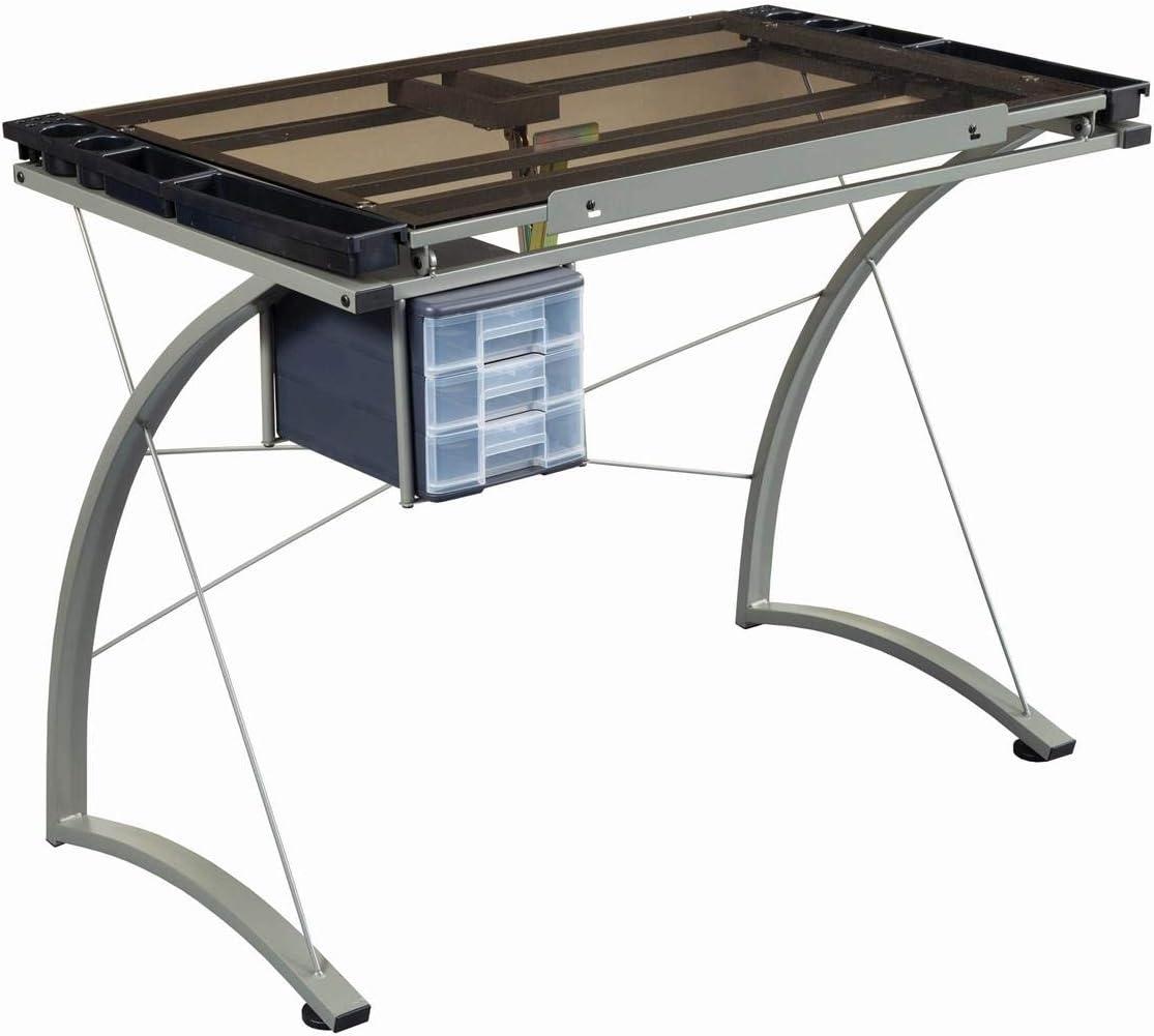 Melo 3 Drawer Glass Top Drafting Desk with Supply Storage Silver - Coaster