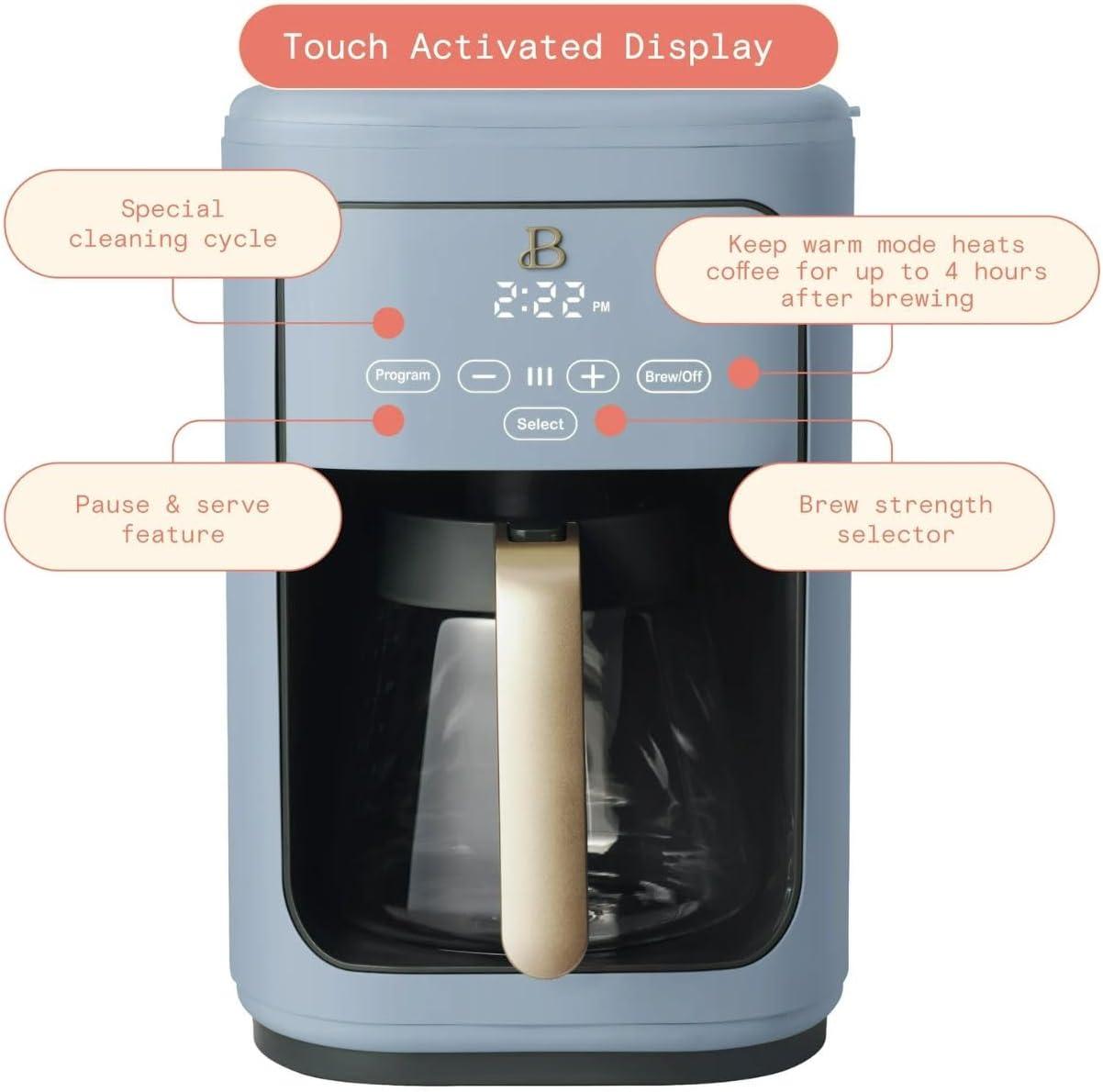 Beautiful 14-Cup Programmable Drip Coffee Maker with Touch-Activated Display, Sage Green by Drew Barrymore
