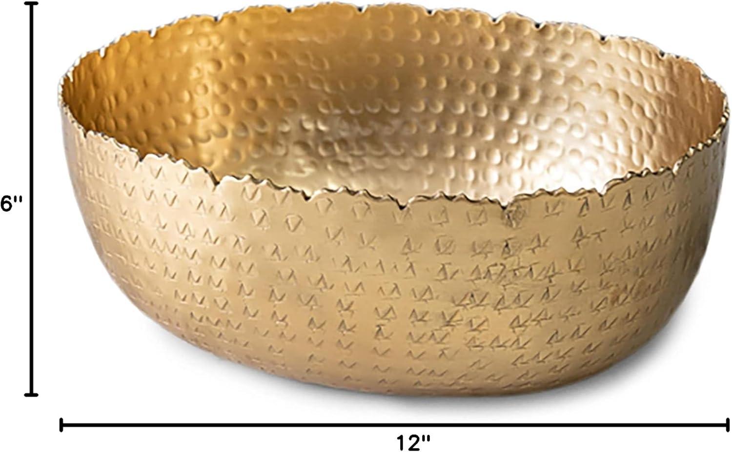 IHI EST. 1986 India Handicrafts Hammered Dimpled Gold Tone 12 inch Metal Decorative Bowl