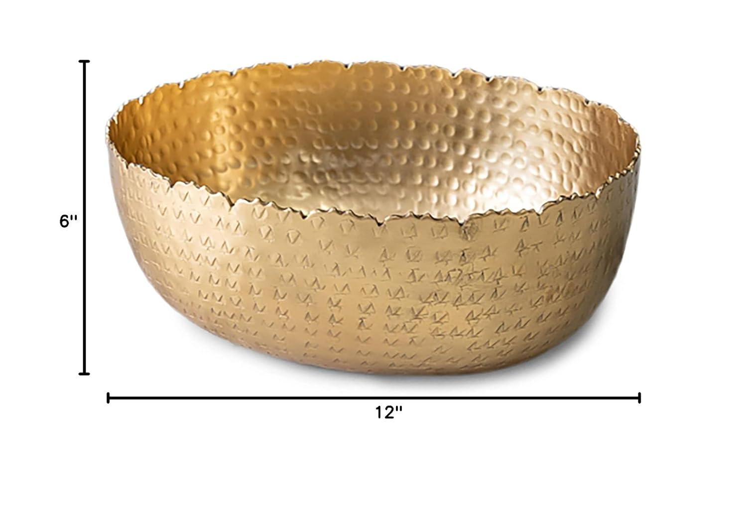 IHI EST. 1986 India Handicrafts Hammered Dimpled Gold Tone 12 inch Metal Decorative Bowl