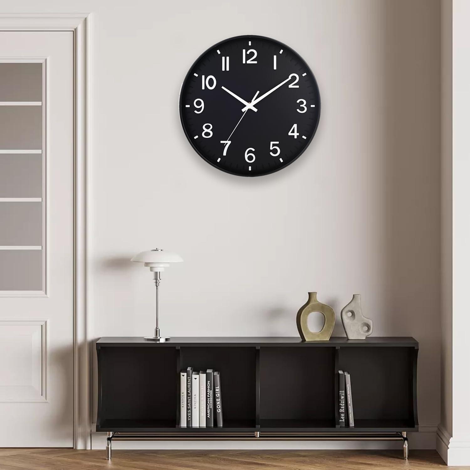 Warkul 12-Inch Wall Clock High-precision Battery Operated Easy-to-Read Silent Non-Ticking Quartz Clock Wall Art Decoration