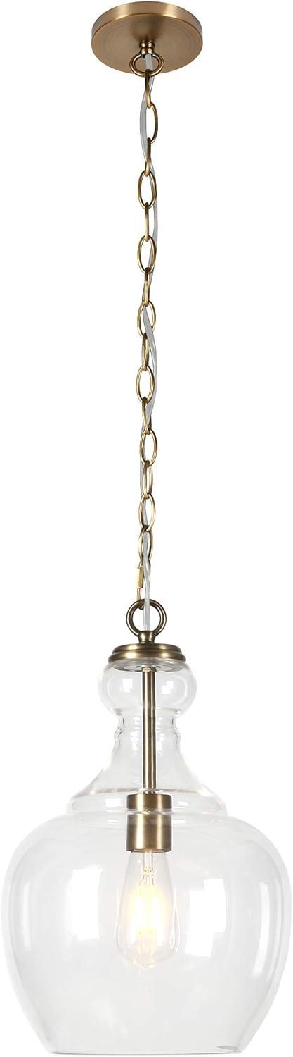 Evelyn&Zoe 11" Brass Metal/Glass Pendant