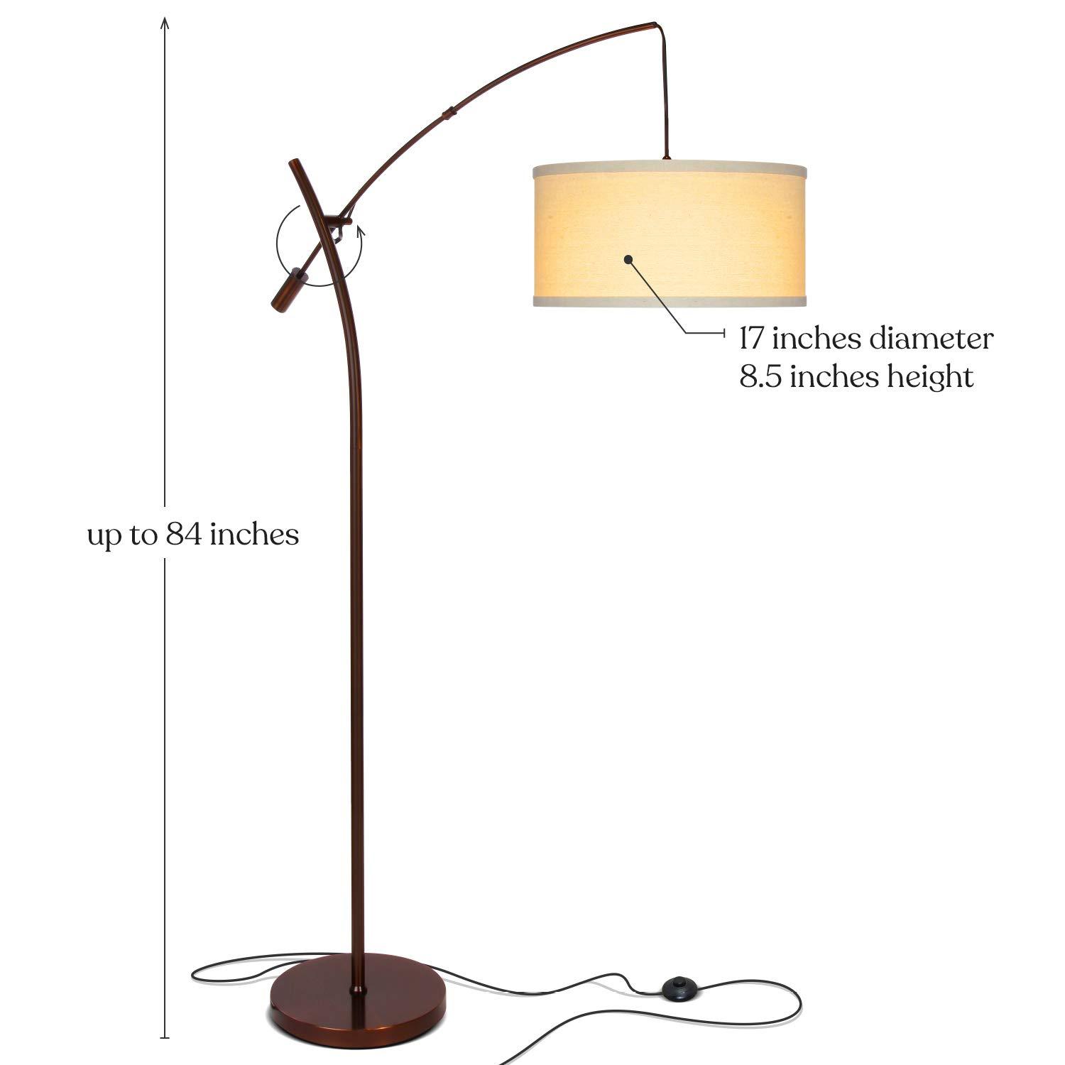 Brightech Grayson 84" Mid-Century Modern Height-Adjustable LED Arc Floor Lamp with Bronze Finish and Beige Cotton Fabric Drum Shade, Bulb Included