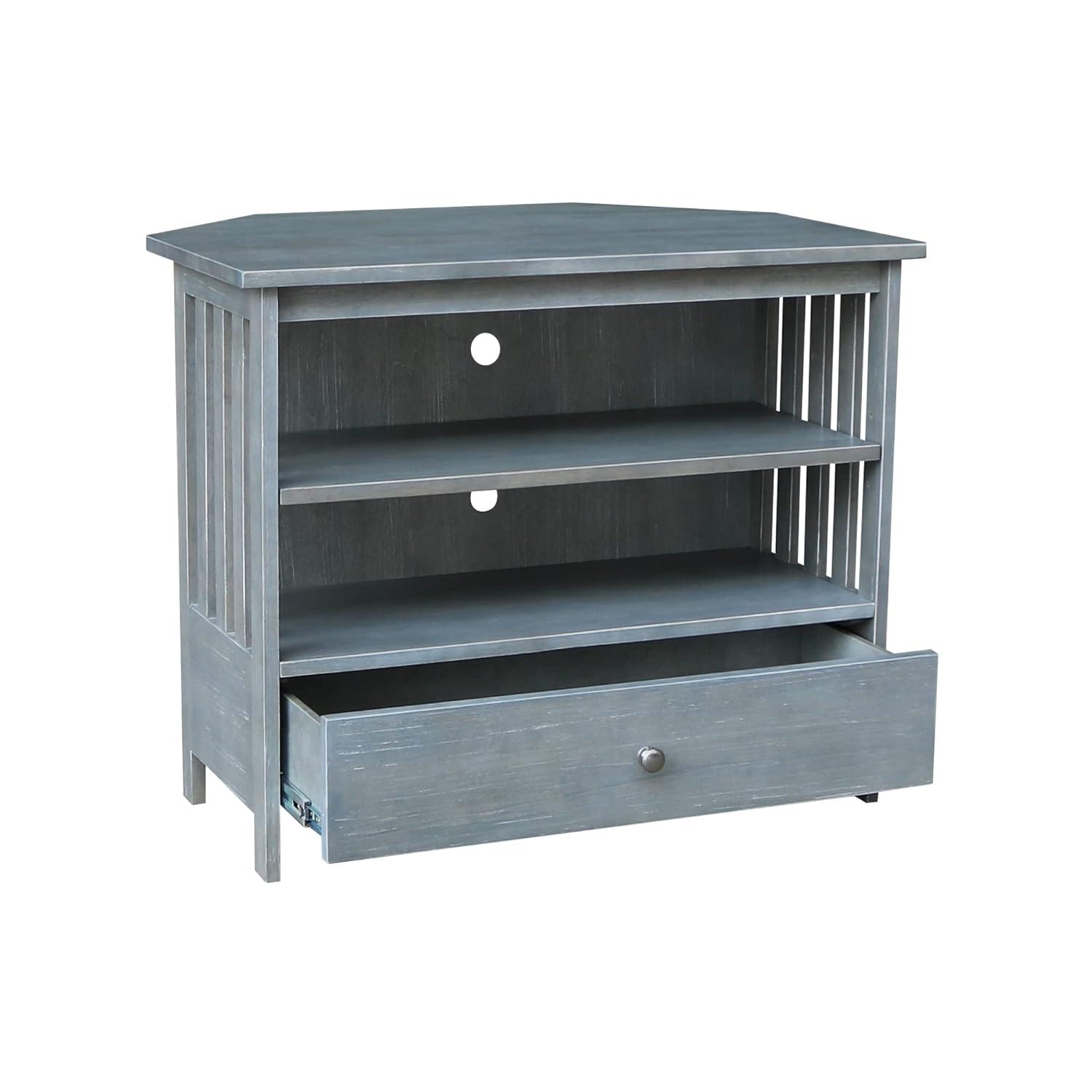 Solid Wood TV Stand with Shelves and Drawer in Heather Gray - 28.9"  Height
